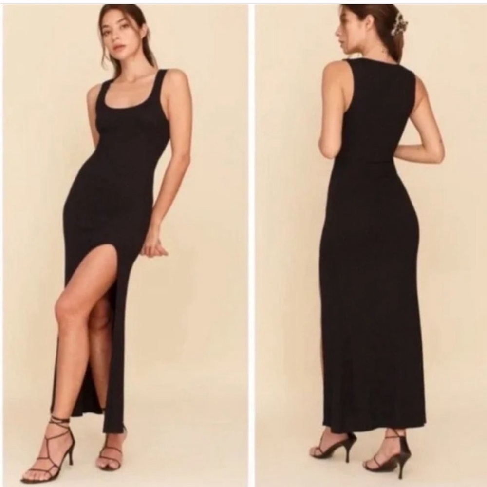 Reformation Bliss Rib High Slit Tank Dress in Black - size M #1239